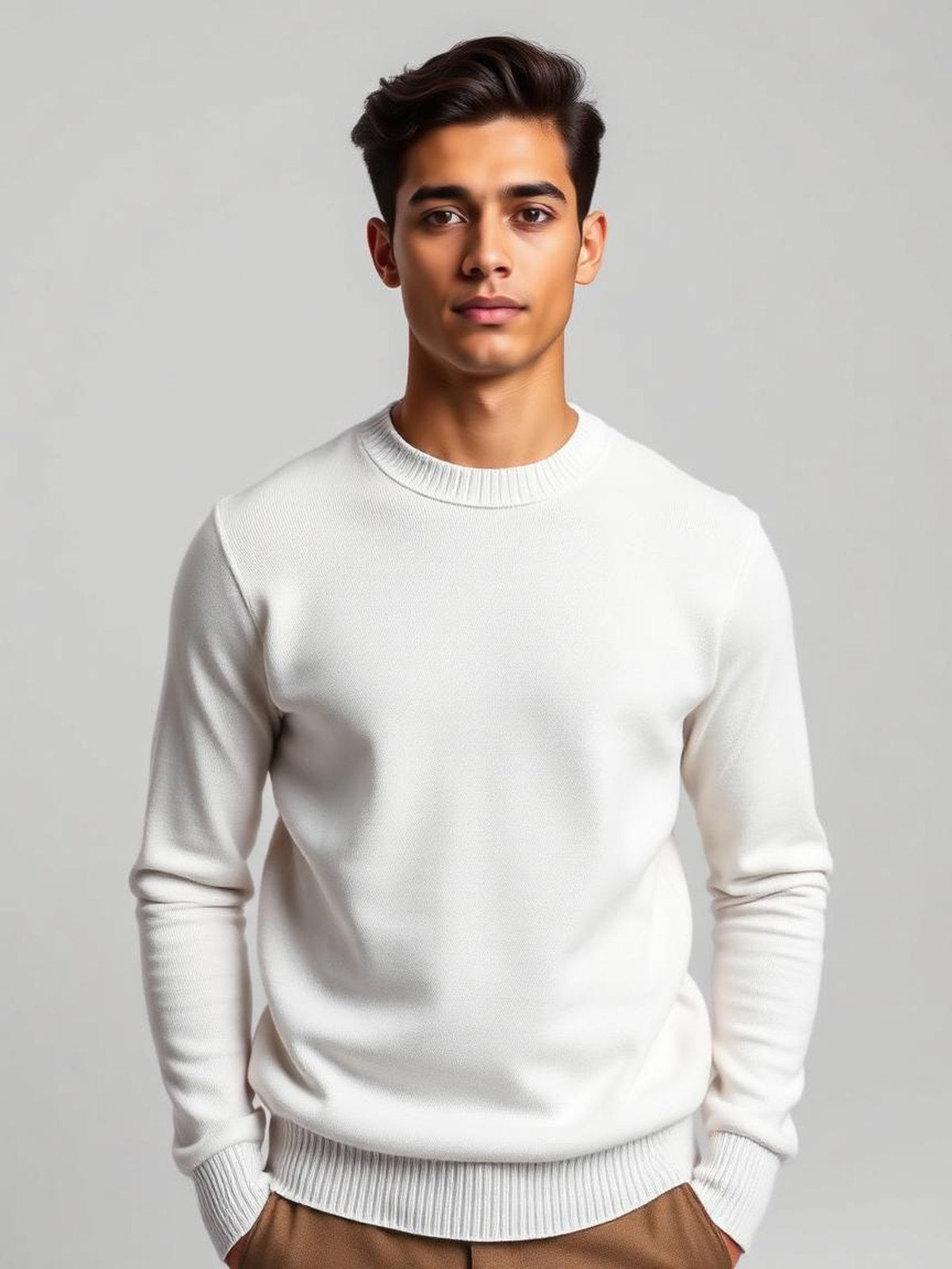 White Merino Crew Neck Sweater