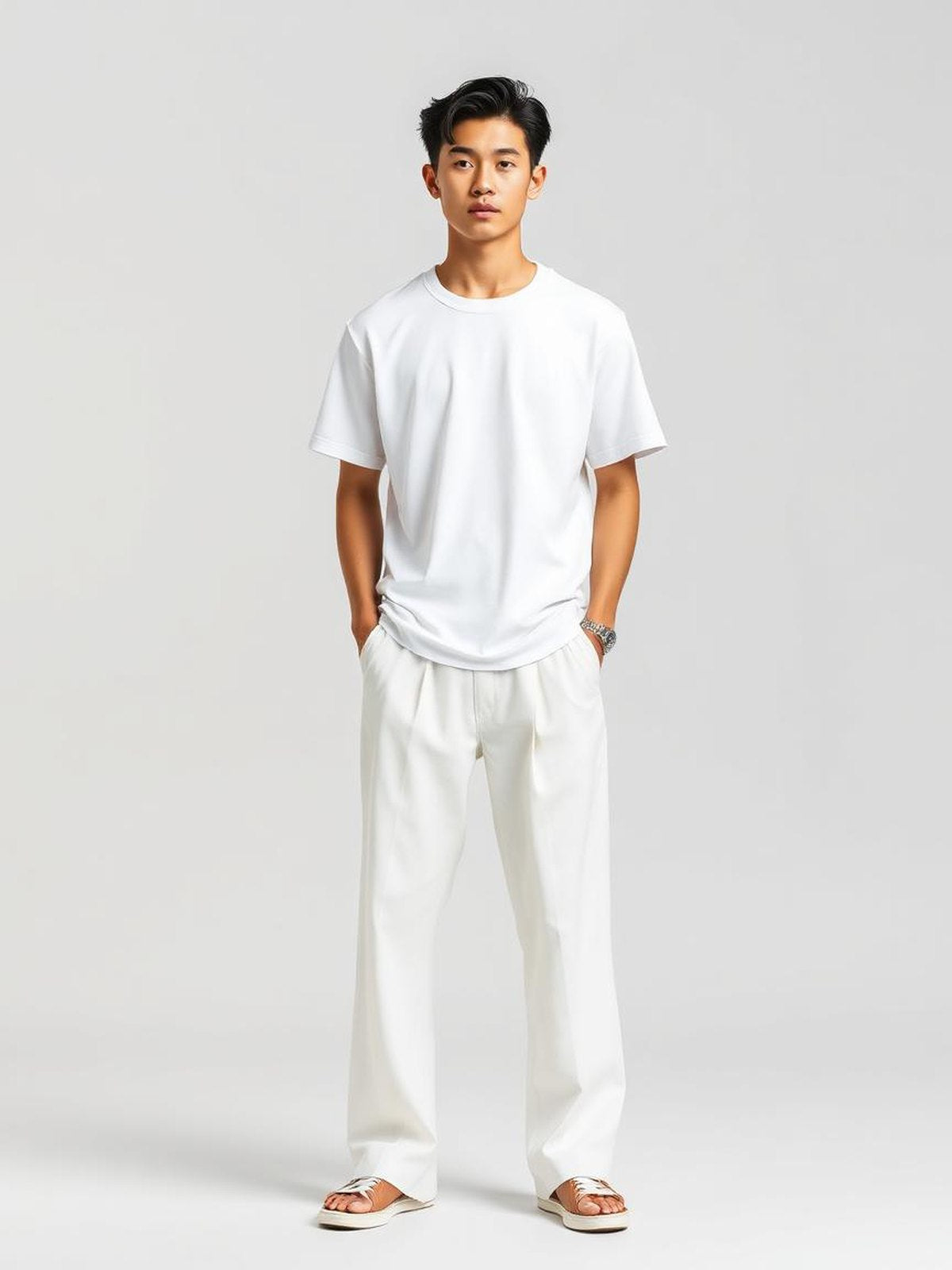 White Pleated Wide Trousers — White