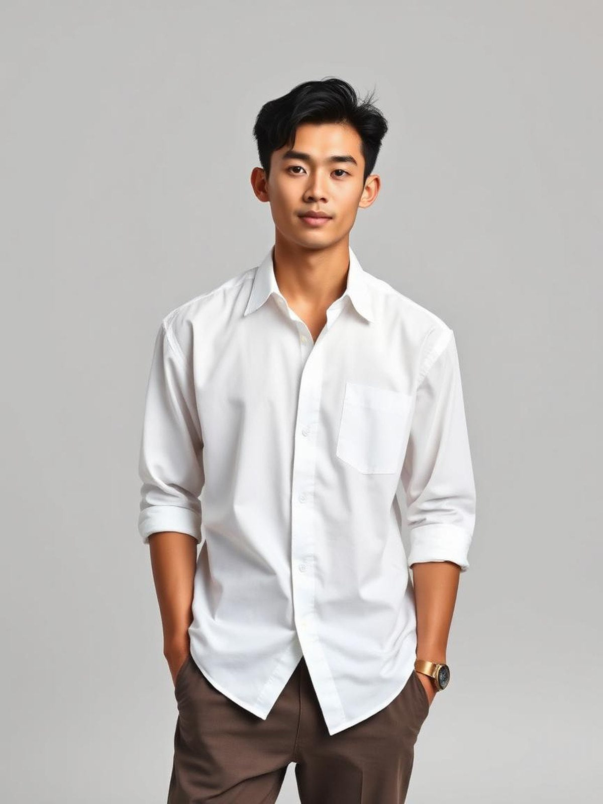 White Printed Camp Collar Shirt