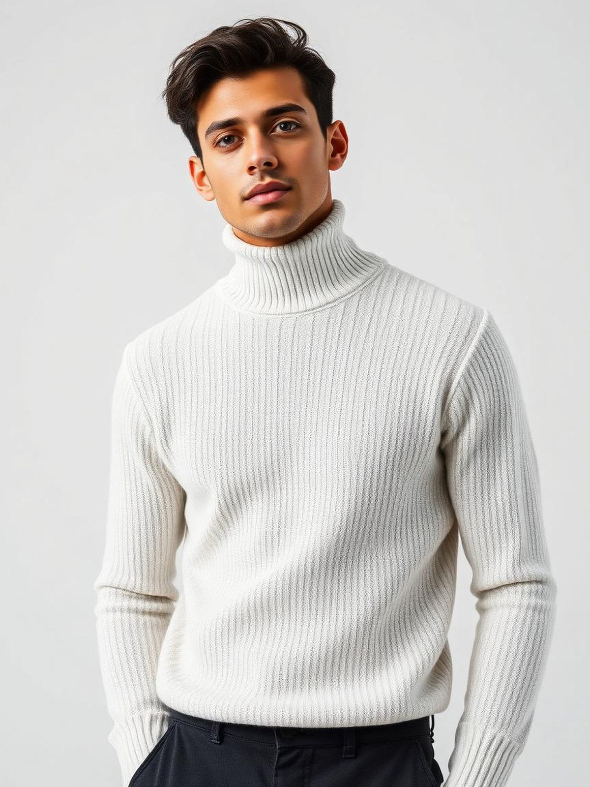 White Ribbed Turtleneck Sweater