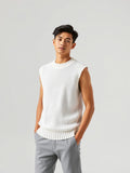 White Textured Knit Sweater Vest