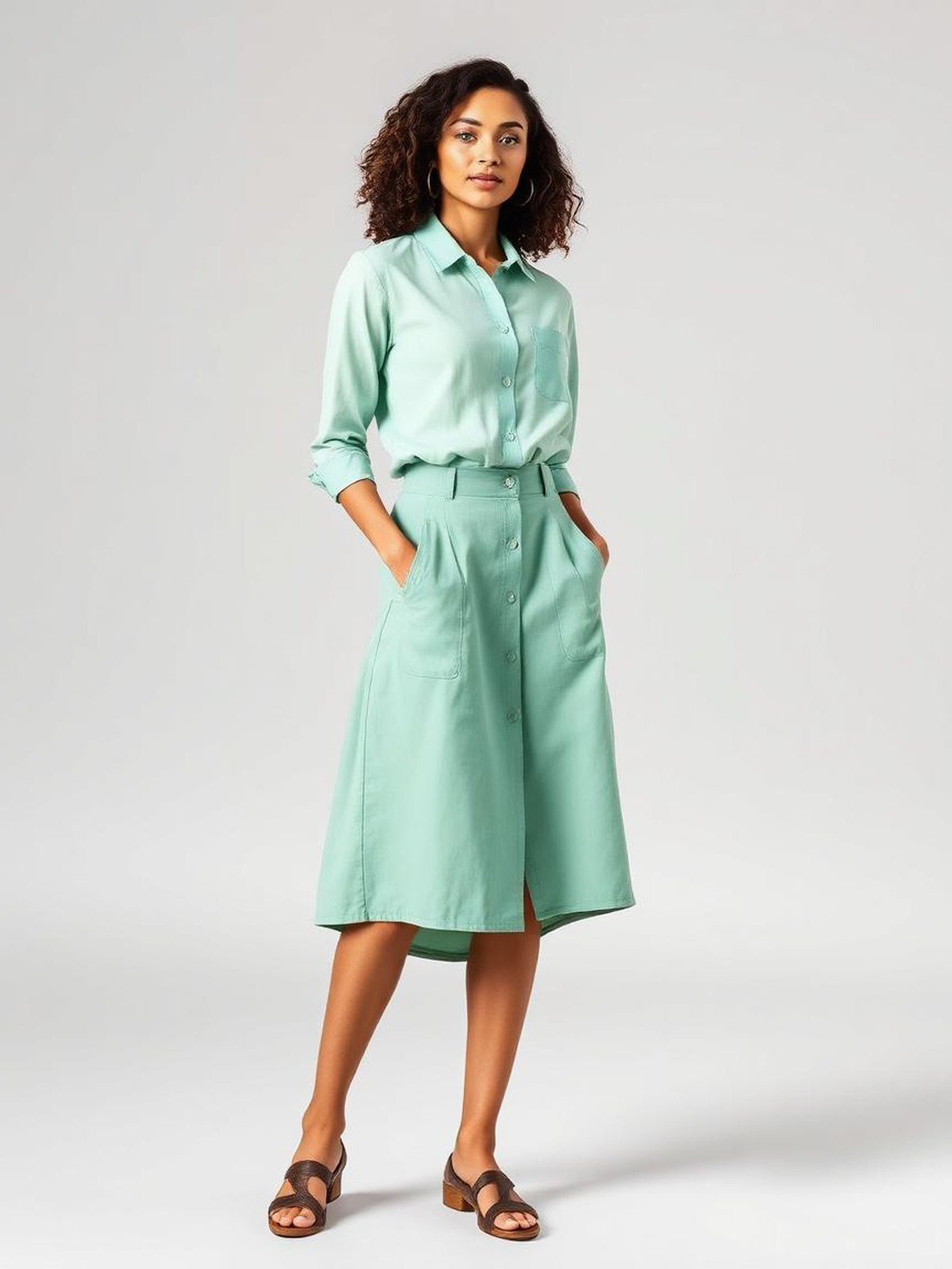 Mint A-Line Buttoned Skirt