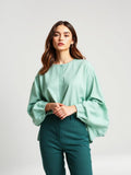 Mint Balloon Sleeve Blouse