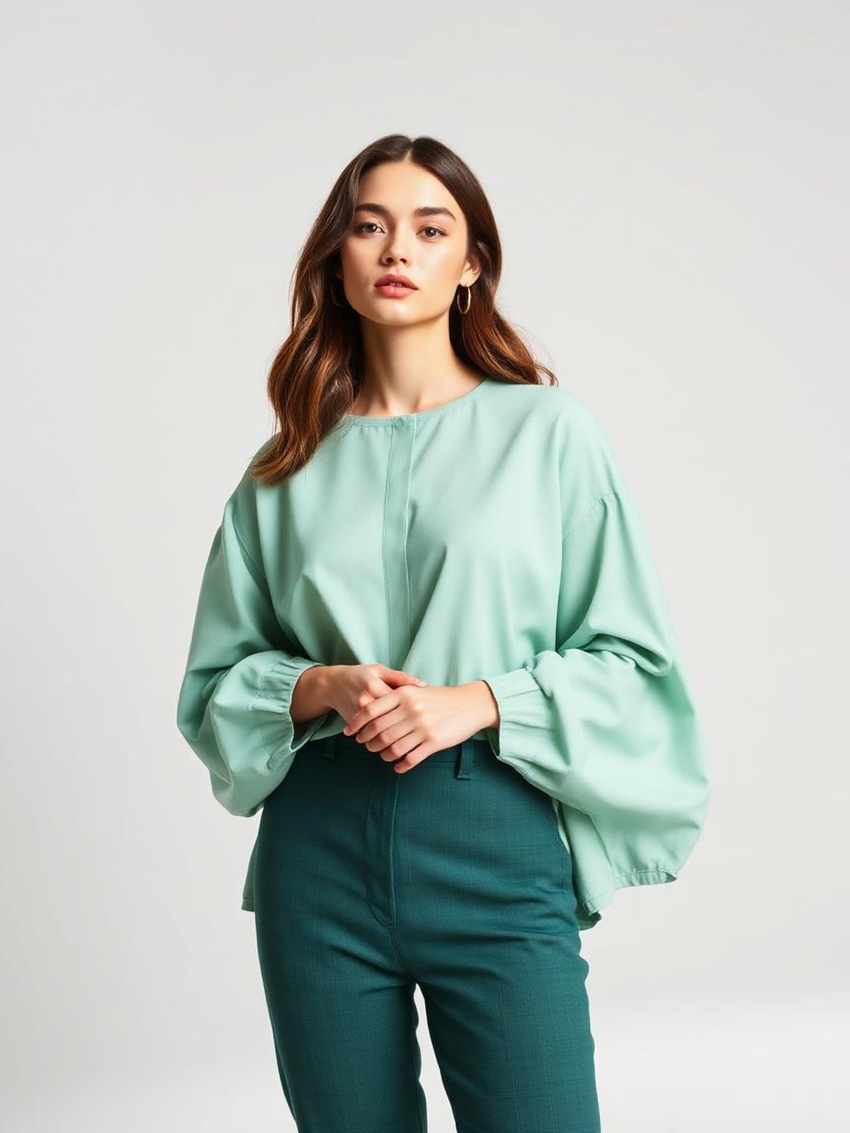 Mint Balloon Sleeve Blouse