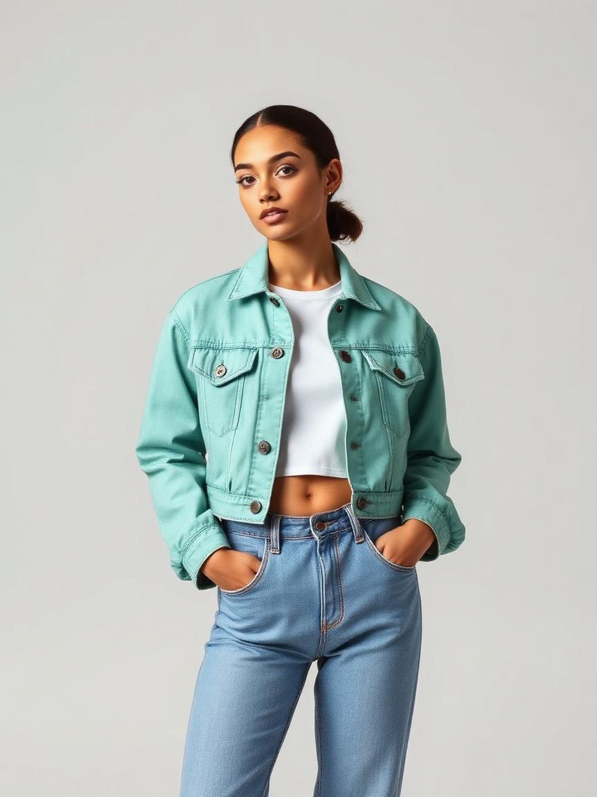 Mint Cropped Denim Jacket