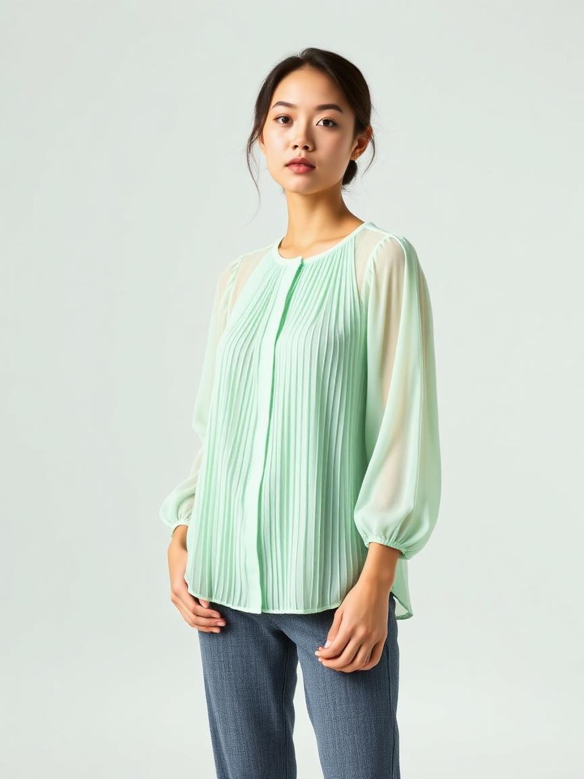 Mint Pleated Chiffon Blouse