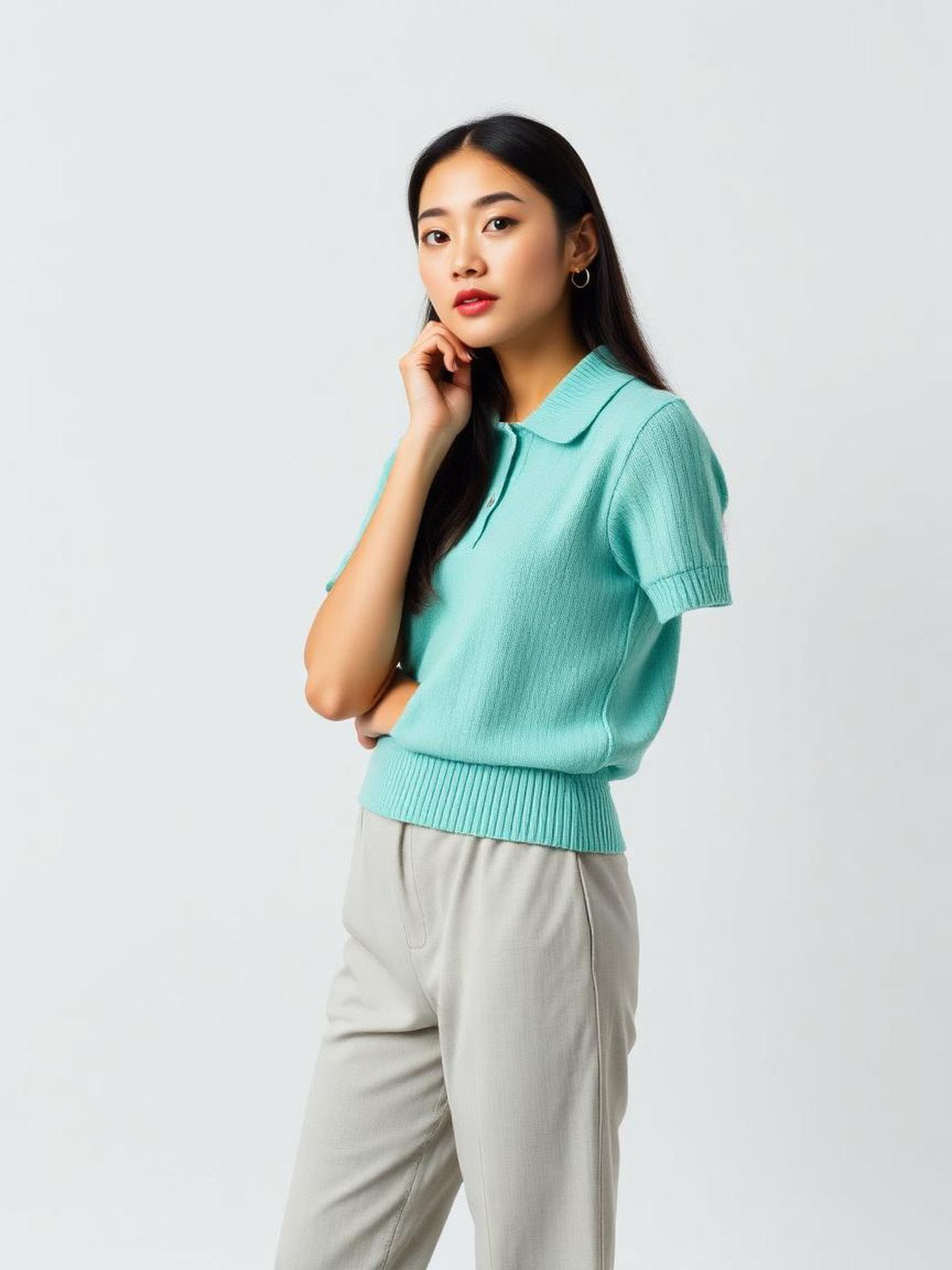 Mint Polo Knit Top