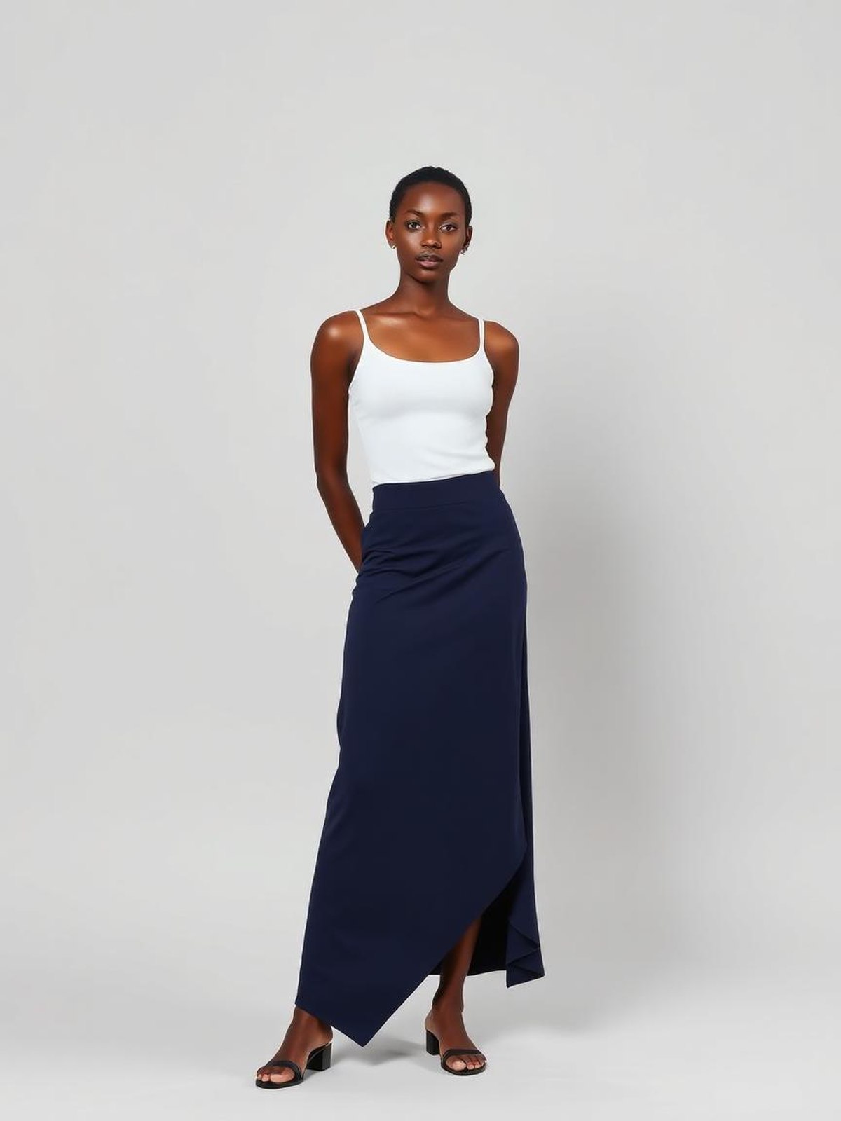 Navy Asymmetric Hem Skirt — Navy