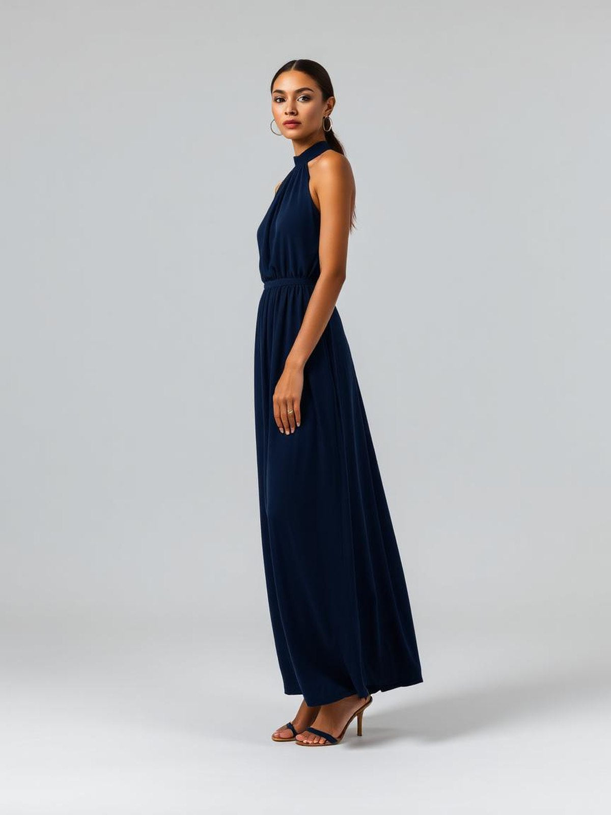 Navy Halter Neck Maxi Dress
