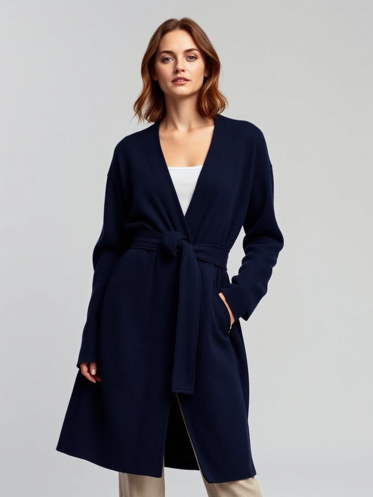Navy Longline Belted Cardigan