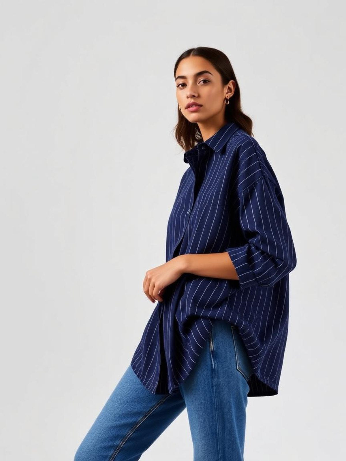 Navy Oversized Striped Shirt