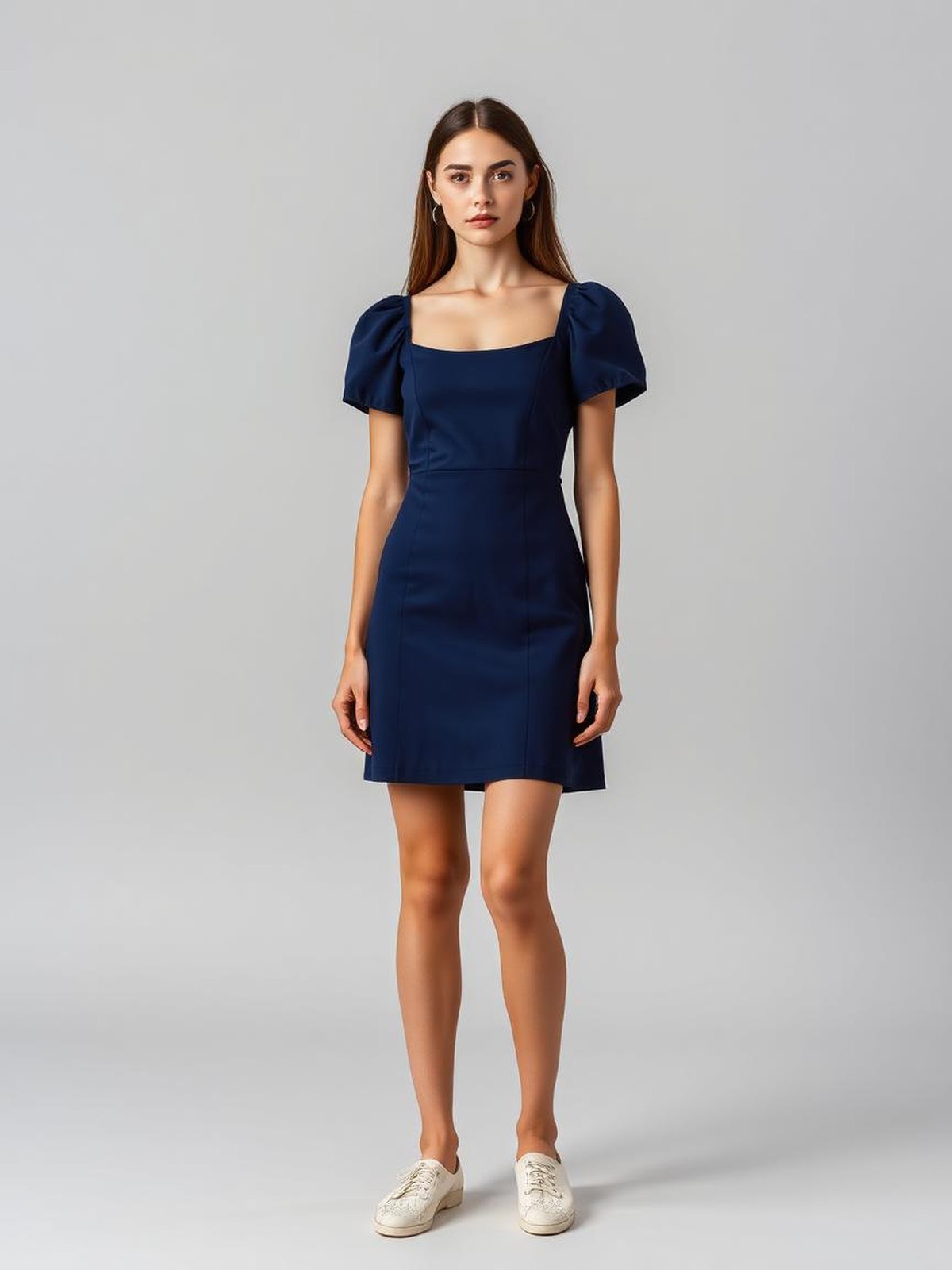 Navy Puff Sleeve Mini Dress — Navy