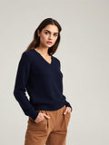 Navy V-Neck Fine Knit Sweater
