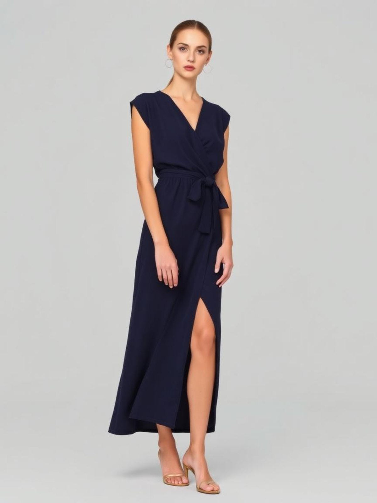 Navy Wrap Midi Dress