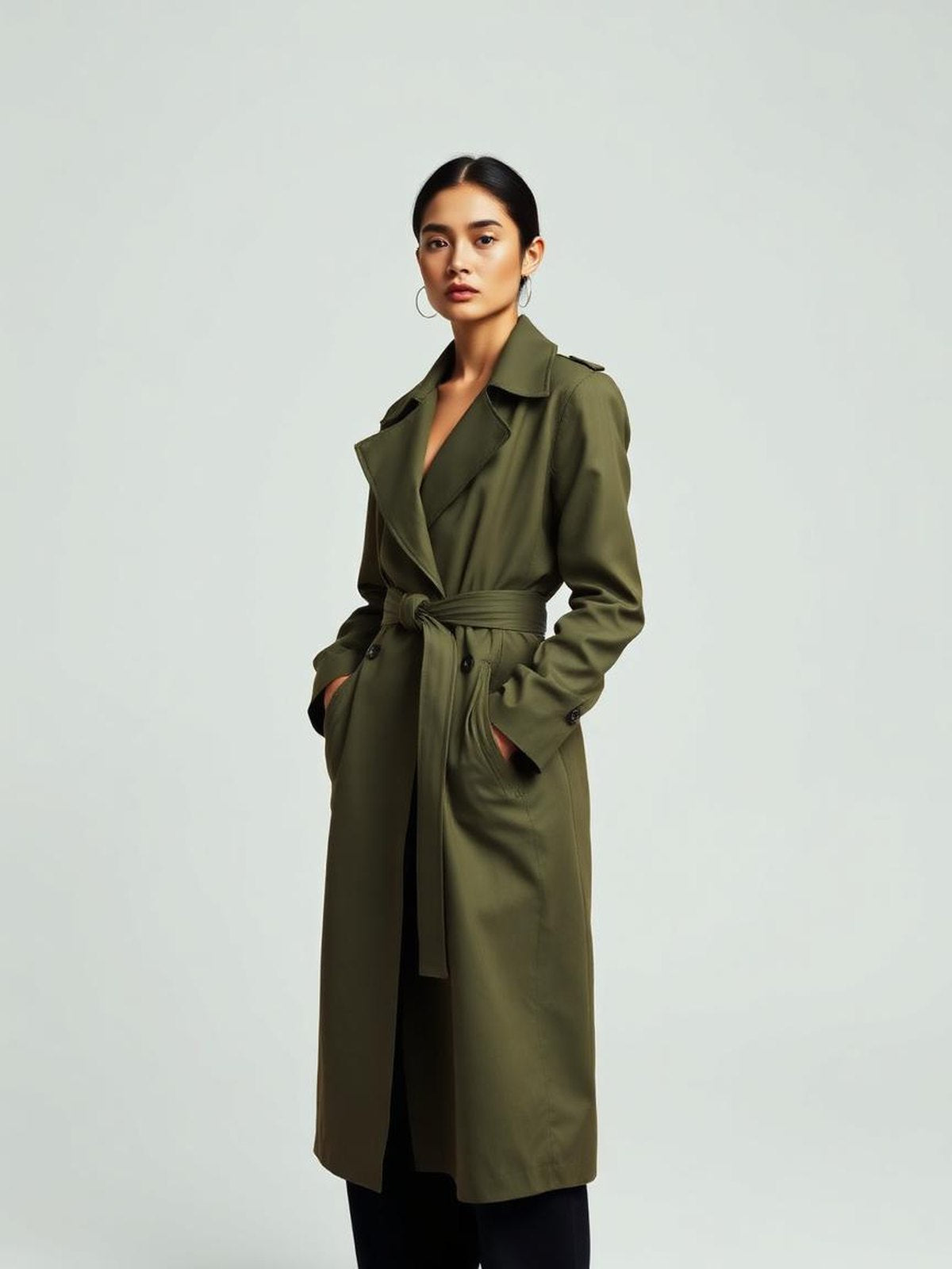 Olive Belted Trench Coat