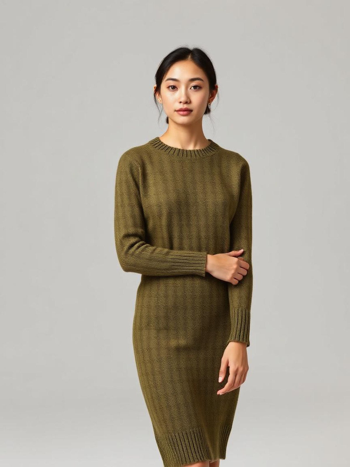Olive Knitted Sweater Dress