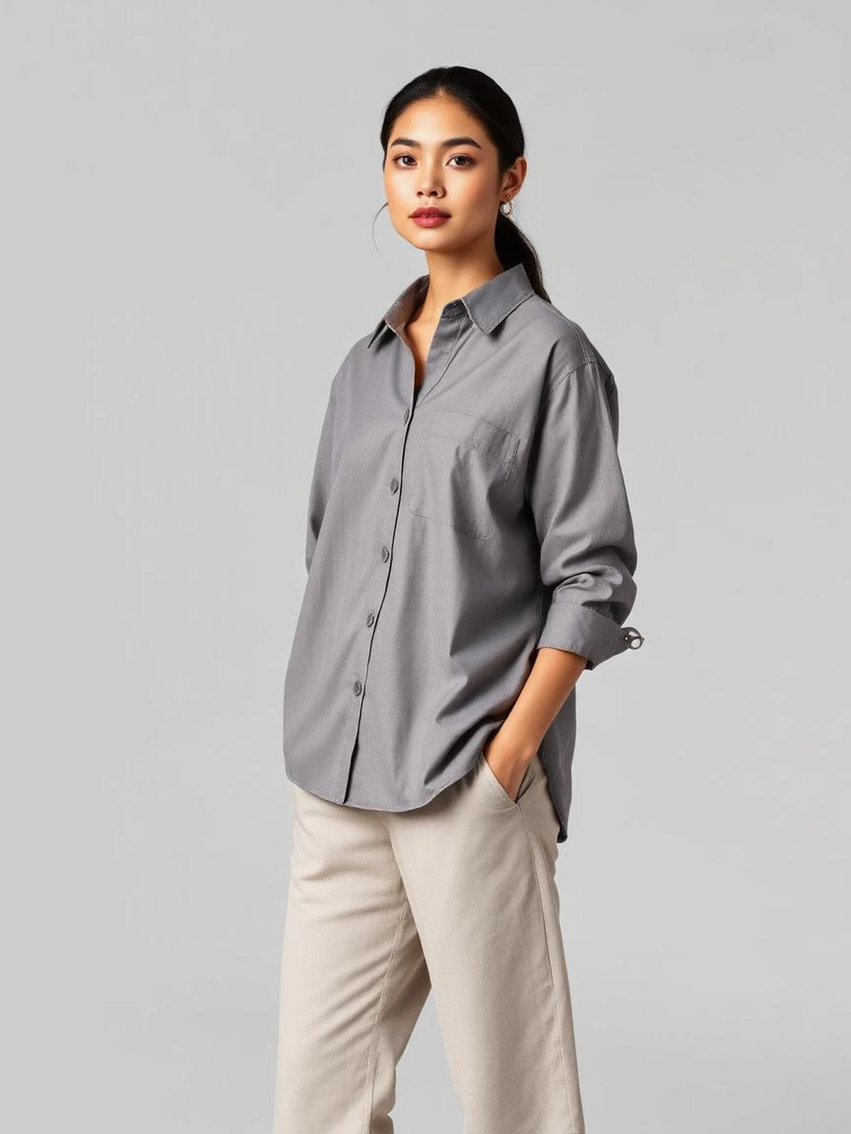 Oversized Poplin Shirt — Grey