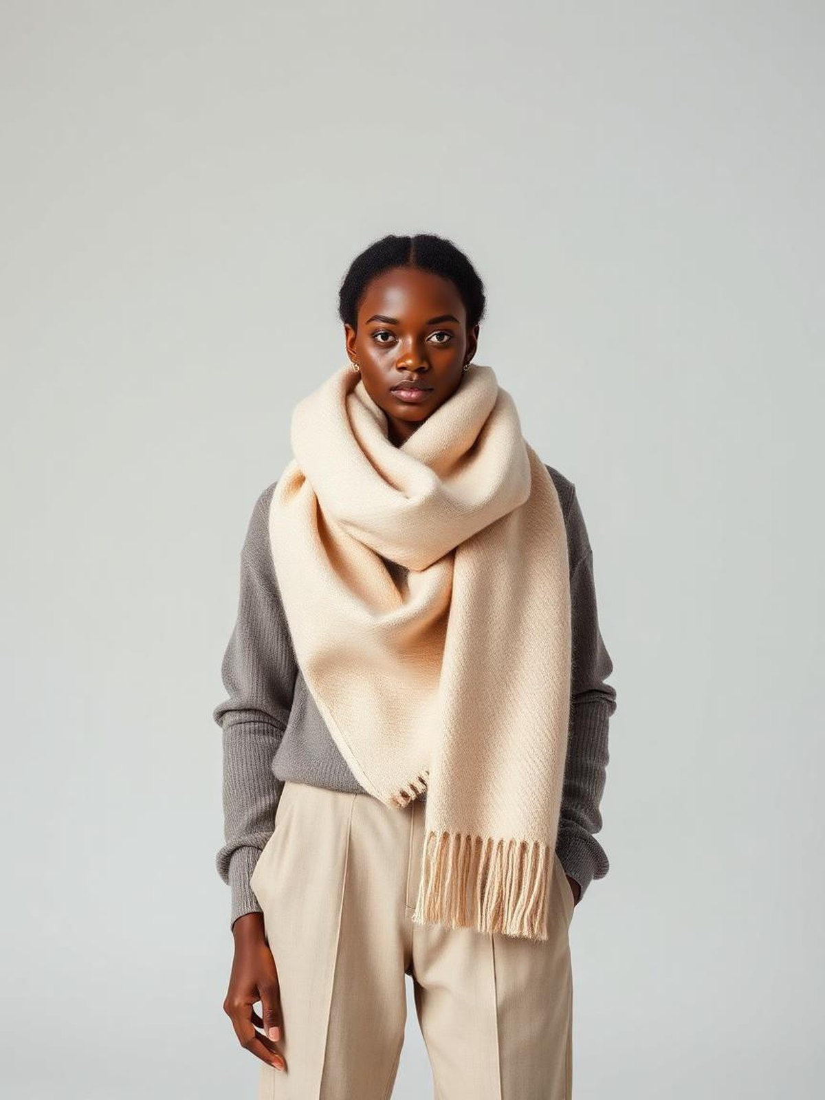 Oversized Wool Scarf — Ecru