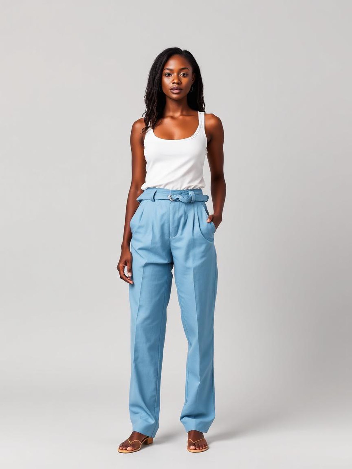 Paperbag Waist Trousers — Light Blue