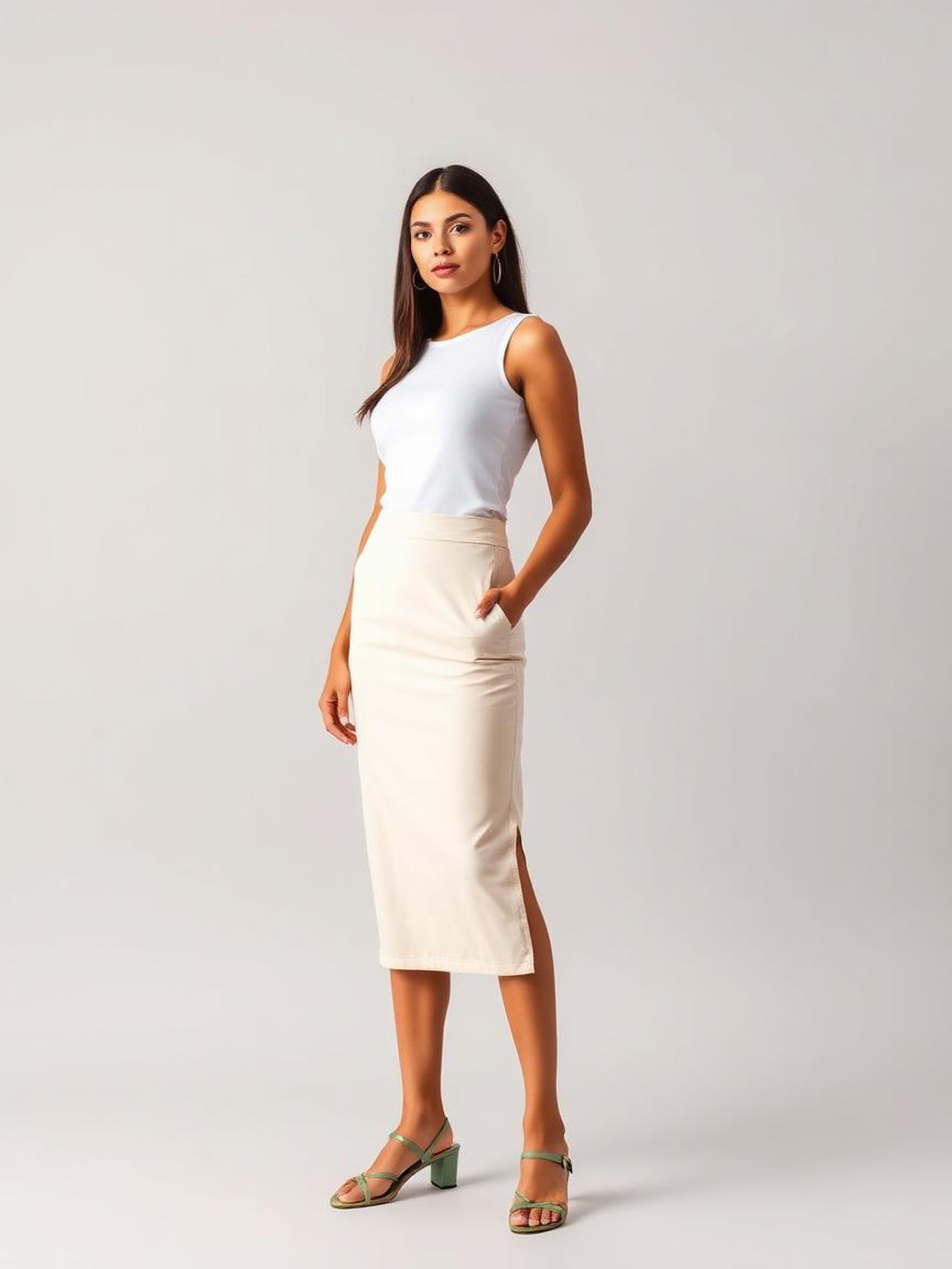 Pencil Midi Skirt — Cream