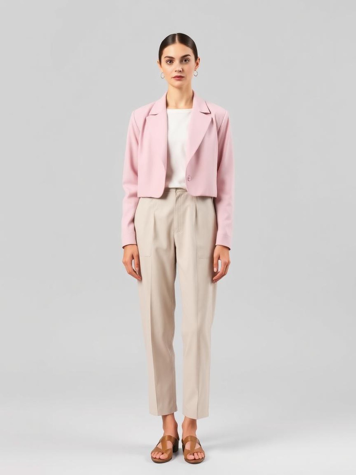 Pink Collarless Cropped Jacket — Pink
