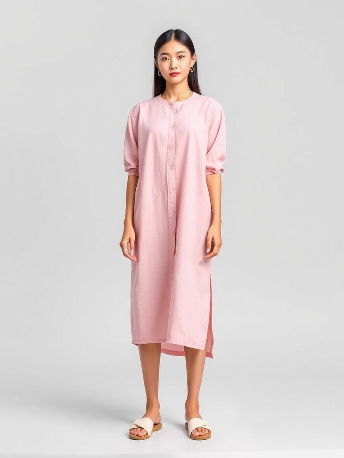 Pink Linen Shift Dress — Pink
