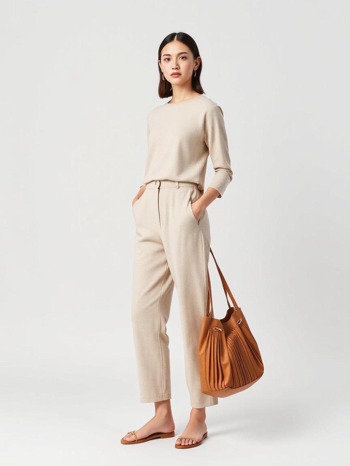 Pleated Tote Bag — Camel