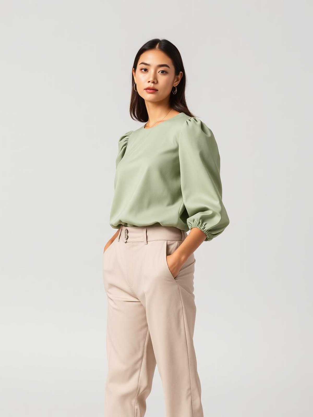 Puff Sleeve Blouse — Green