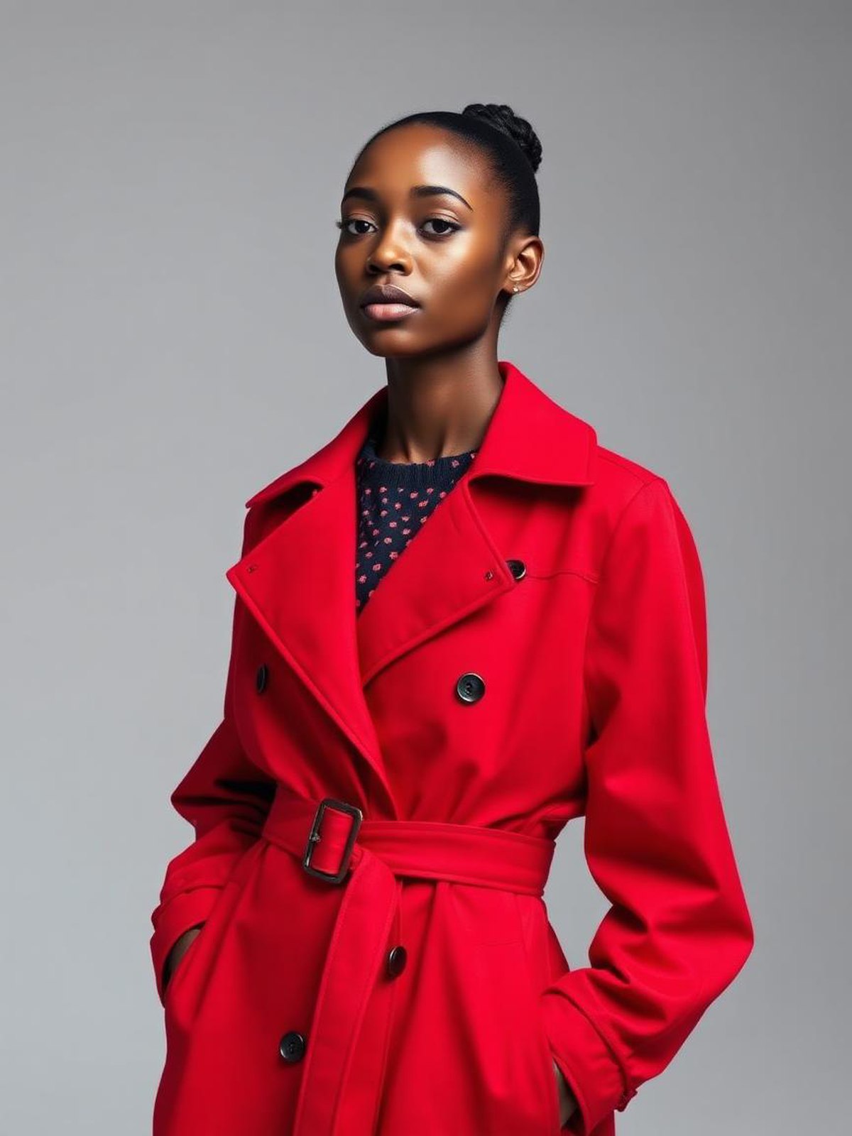 Red Belted Trench Coat