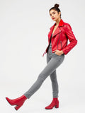 Red Faux Leather Biker Jacket