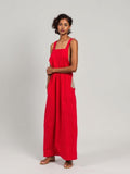 Red Linen Pinafore Dress