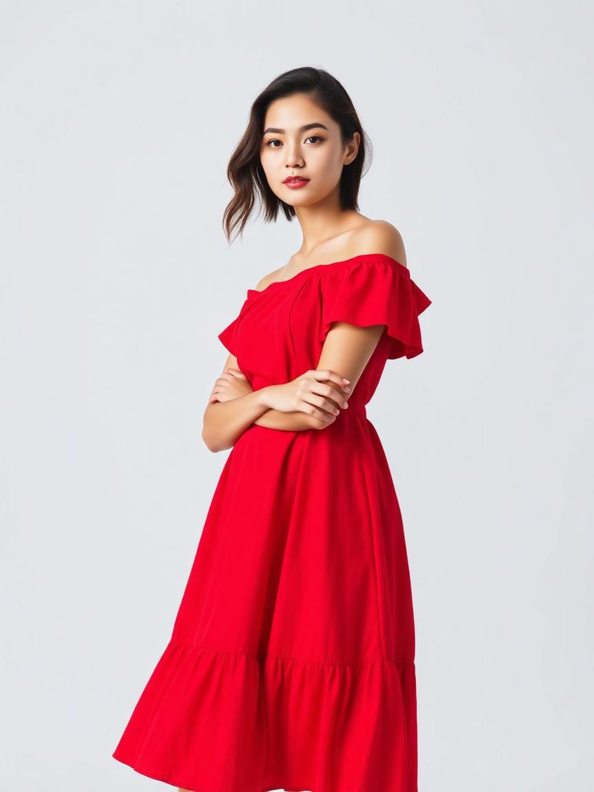 Red Off-Shoulder Mini Dress — Red