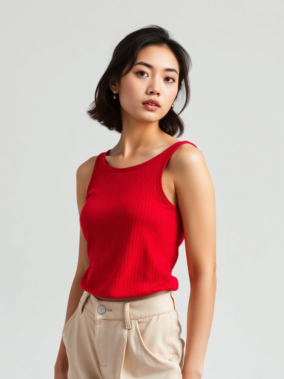 Red Ribbed Tank Top