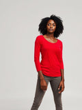 Red Scoop Neck Long Sleeve Tee