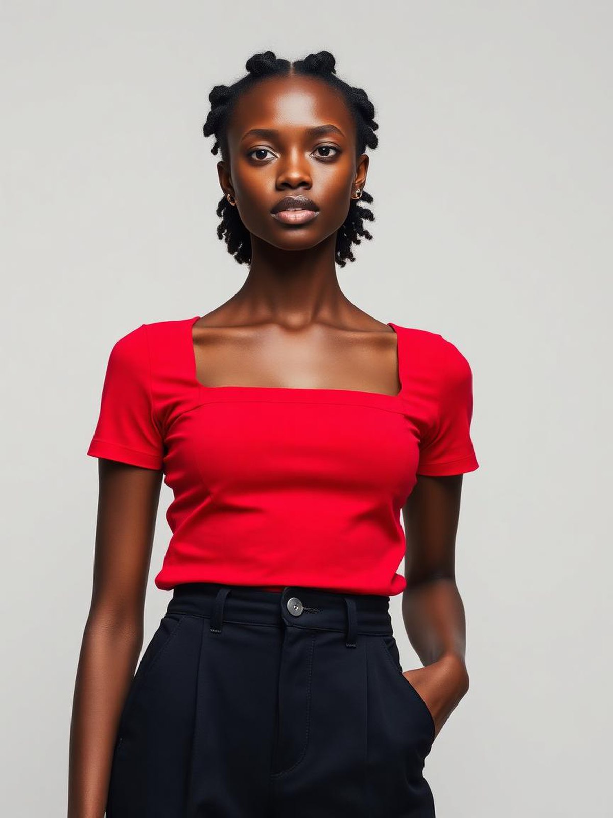 Red Square Neck Fitted Top