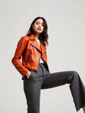 Rust Faux Leather Biker Jacket