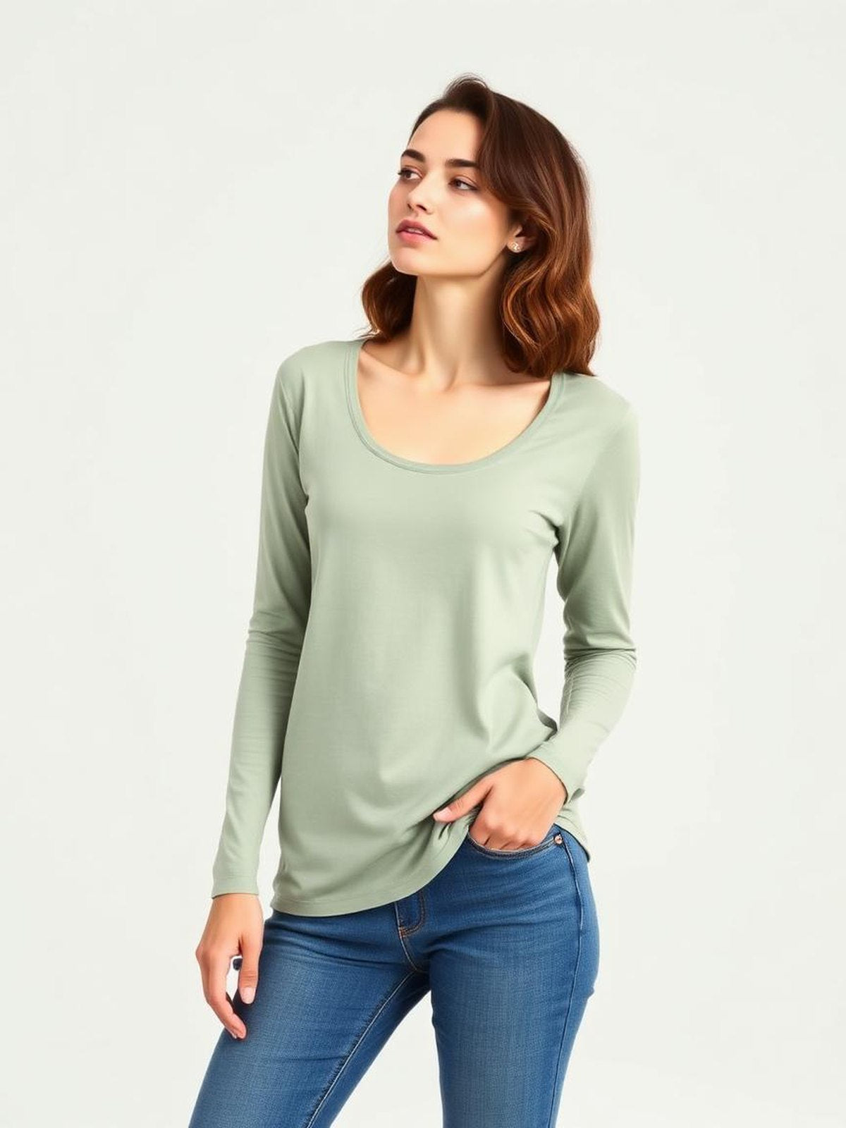 Sage Scoop Neck Long Sleeve Tee