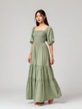 Sage Smocked Tiered Maxi Dress