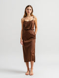 Satin Slip Skirt — Brown