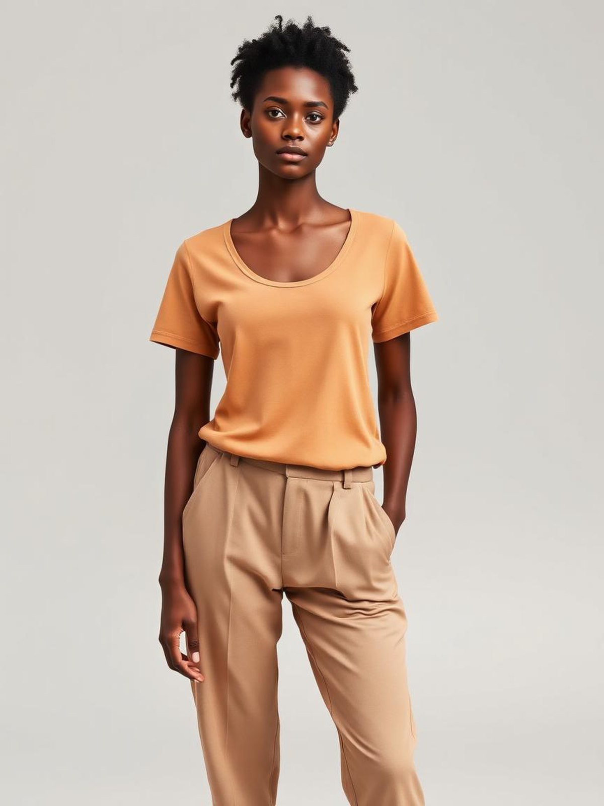 Scoop Neck Tee — Camel