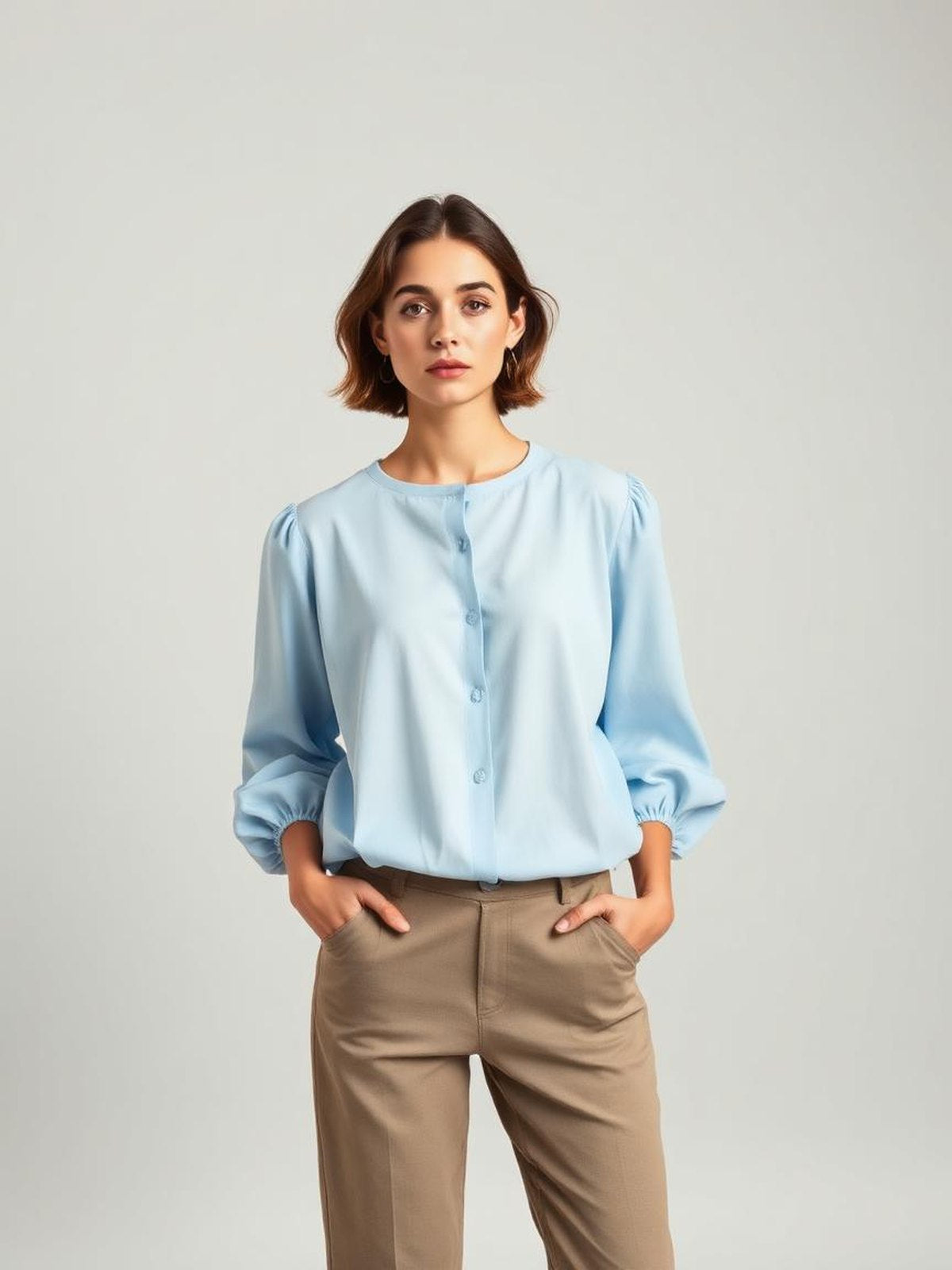 Sky Blue Balloon Sleeve Blouse