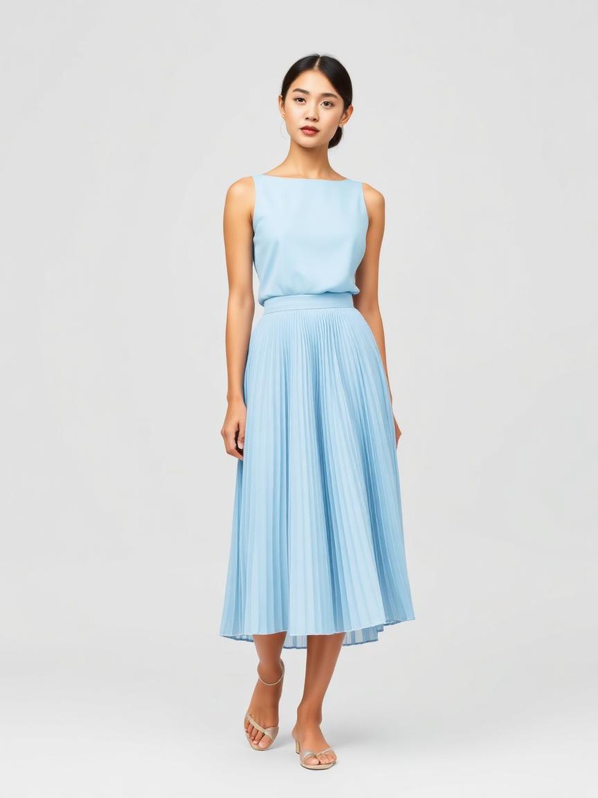 Sky Blue Pleated Midi Skirt