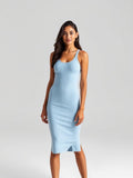 Sky Blue Ribbed Bodycon Dress