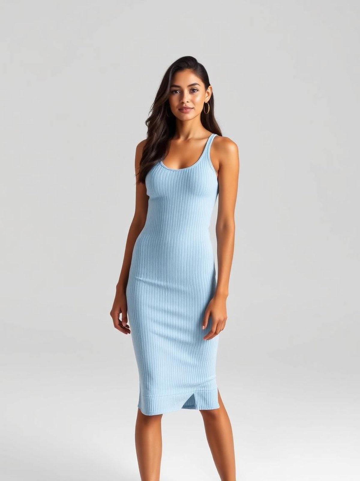 Sky Blue Ribbed Bodycon Dress