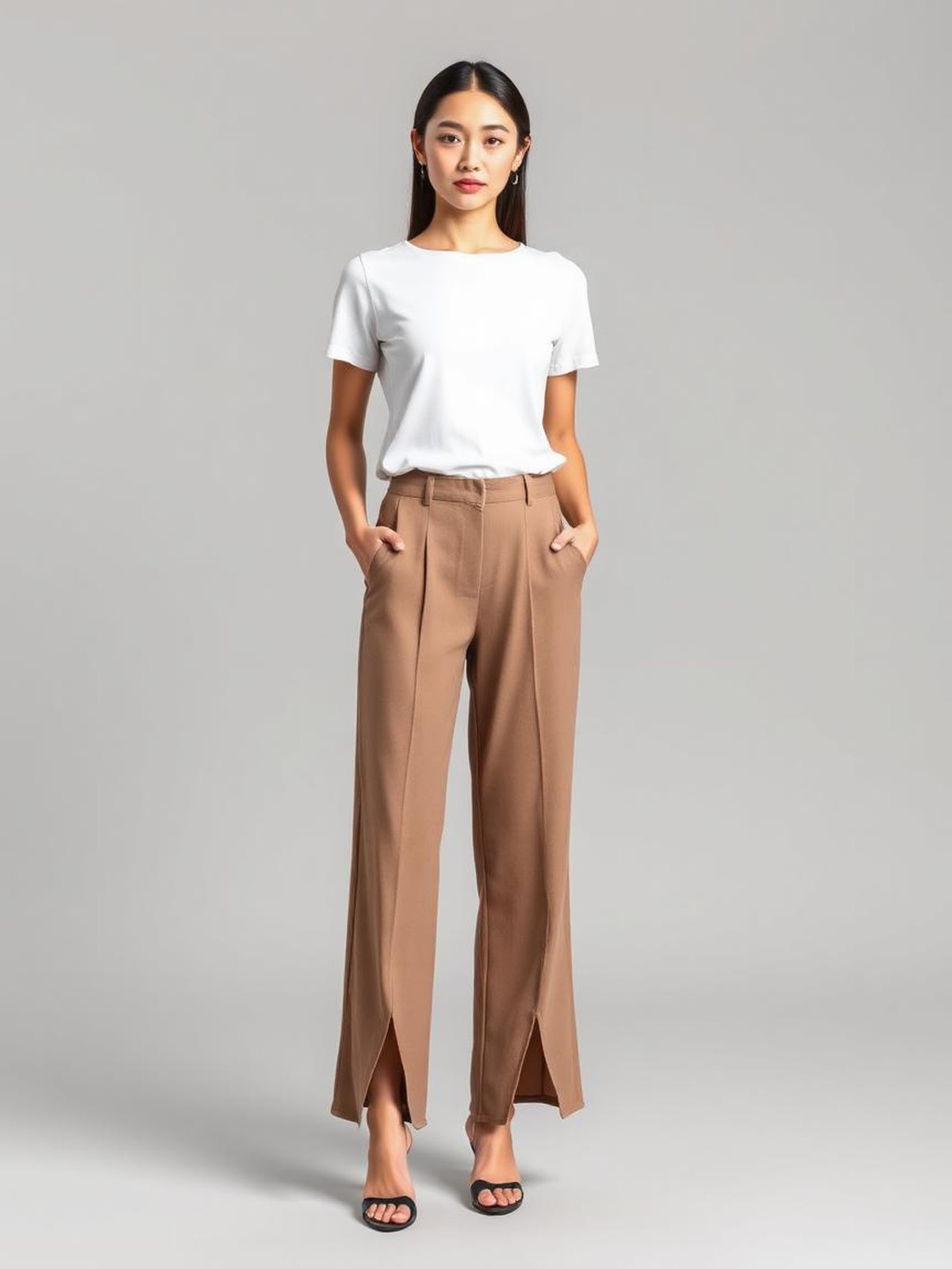 Split-Hem Trousers — Taupe