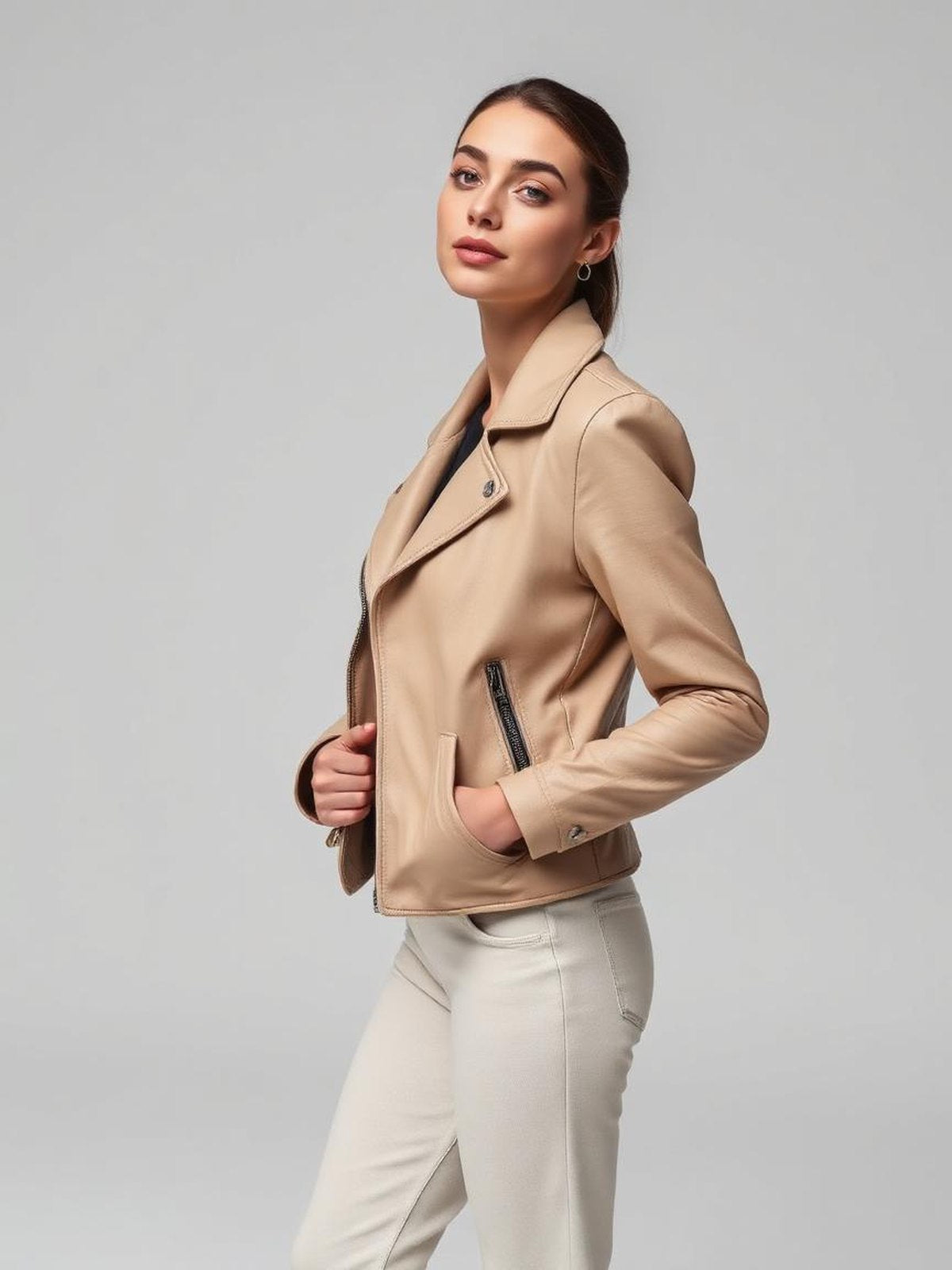 Stone Faux Leather Biker Jacket