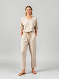 Stone Linen Drawstring Trousers