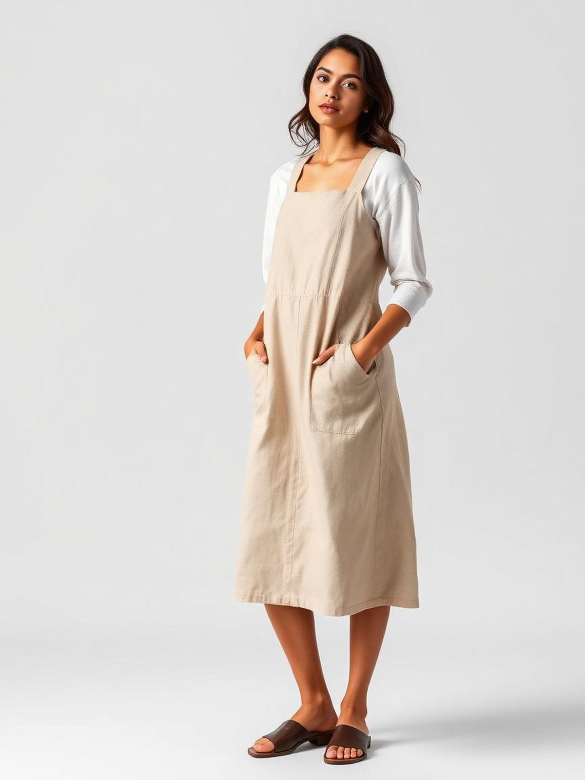 Stone Linen Pinafore Dress