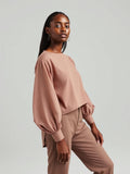 Taupe Balloon Sleeve Blouse