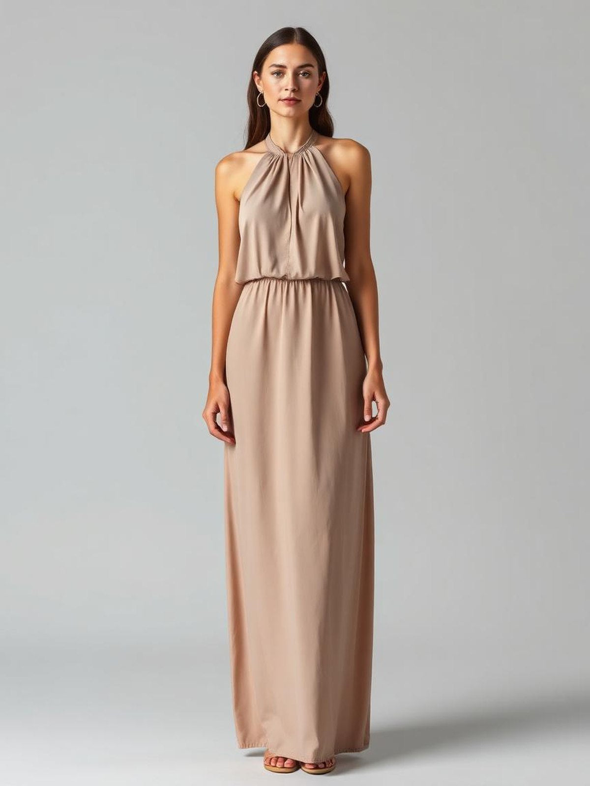 Taupe Halter Neck Maxi Dress